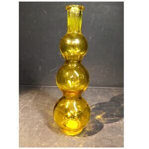 1083.  Vintage Yellow Triple Gourd or Bubble Vase by Titan Art Glass